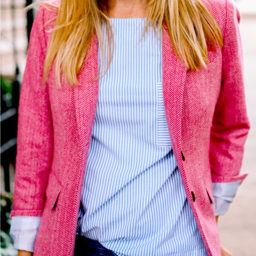 JCREW SCHOOLBOY Pink Herringbone WOMENS Wool Blazer sz   12